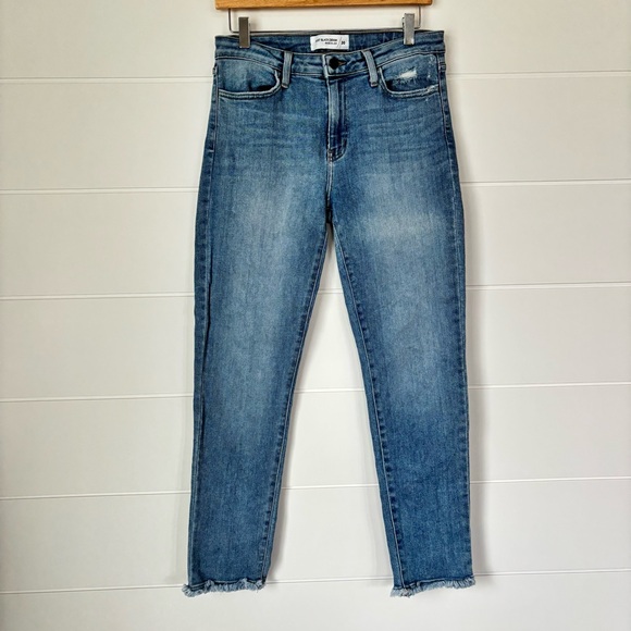Just Black Denim Frayed Skinny Ankle Cropped Jeans Size 30 - Picture 1 of 12